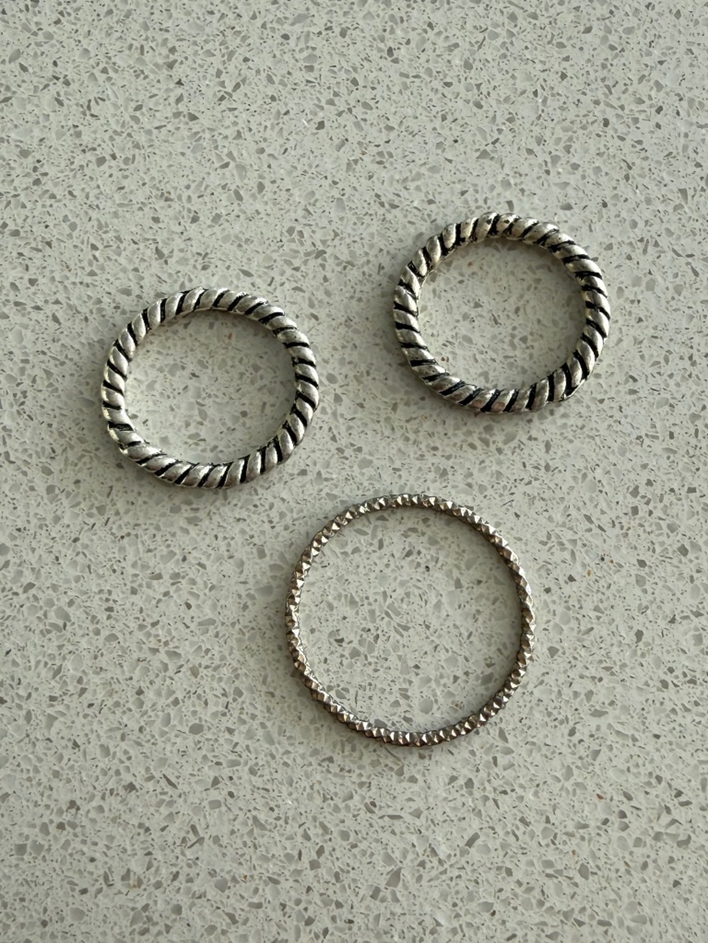 Set of 3 Silver Stackable Rings | Twisted & Textured Minimalist Band Set